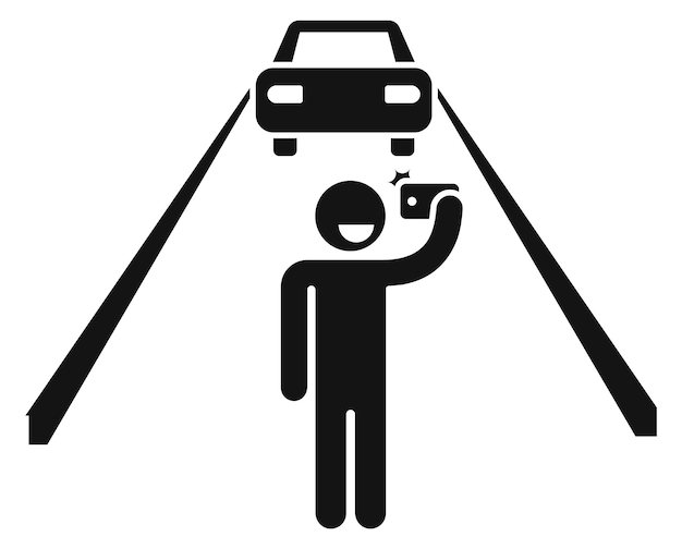 도로에서 셀카 만들기 죽음의 위험 블랙 아이콘