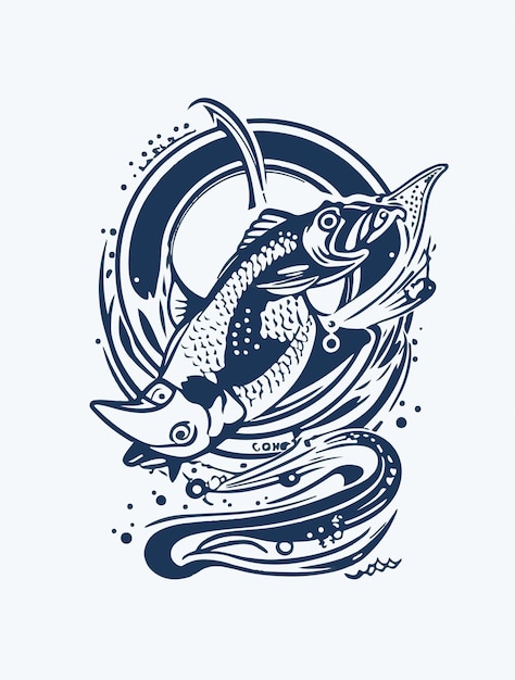 making on a white background here is a vector graphic of a fishing hook with fish on it logo