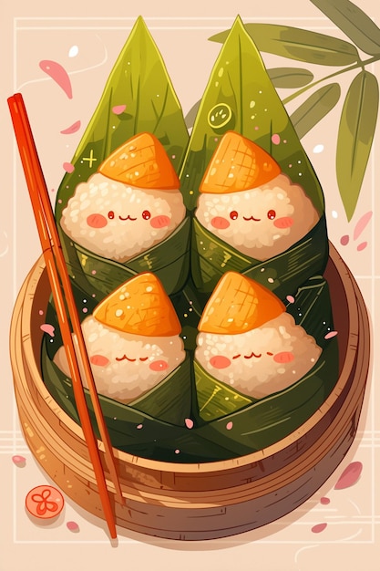 Vector making zongzi with family for duanwu festival