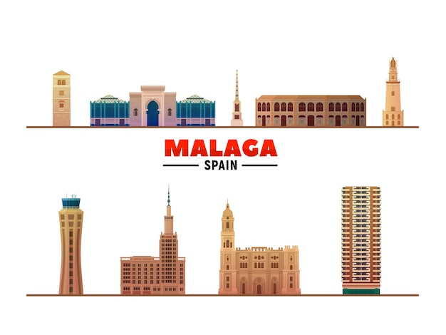 Vector malaga spanje andalusië spanje beroemde bezienswaardigheden op witte achtergrond vector illustratie zakelijke reizen en toerisme concept met moderne gebouwen afbeelding voor banner of website