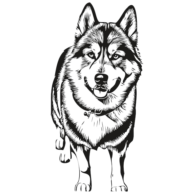 Malamute dog silhouette pet character clip art vector pets drawing black and white realistic breed pet