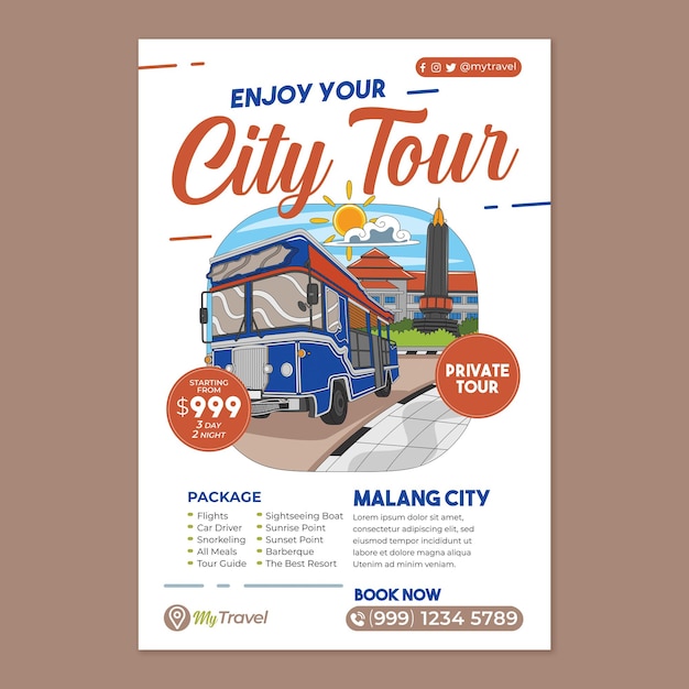 Poster per le vacanze in città di malang in stile design piatto