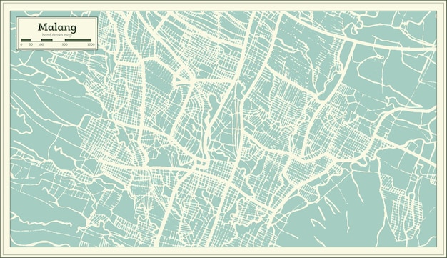 レトロなスタイルのマラン インドネシアの都市地図