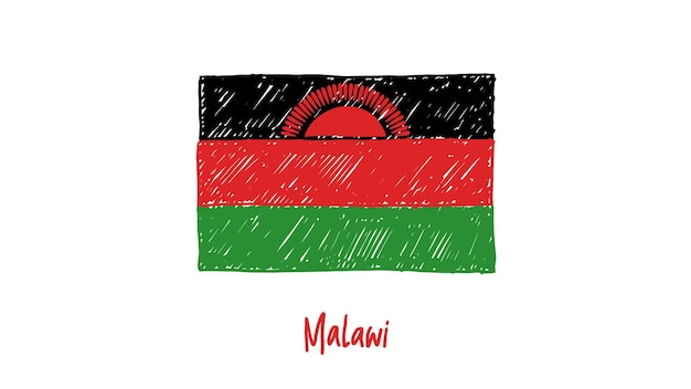 Malawi Flag Colored Pencil or Marker Sketch Vector
