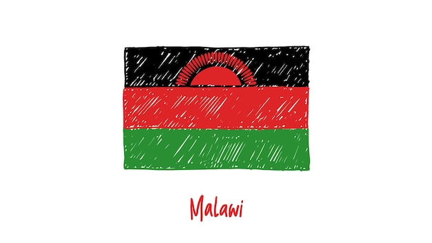 Malawi flag colored pencil or marker sketch vector