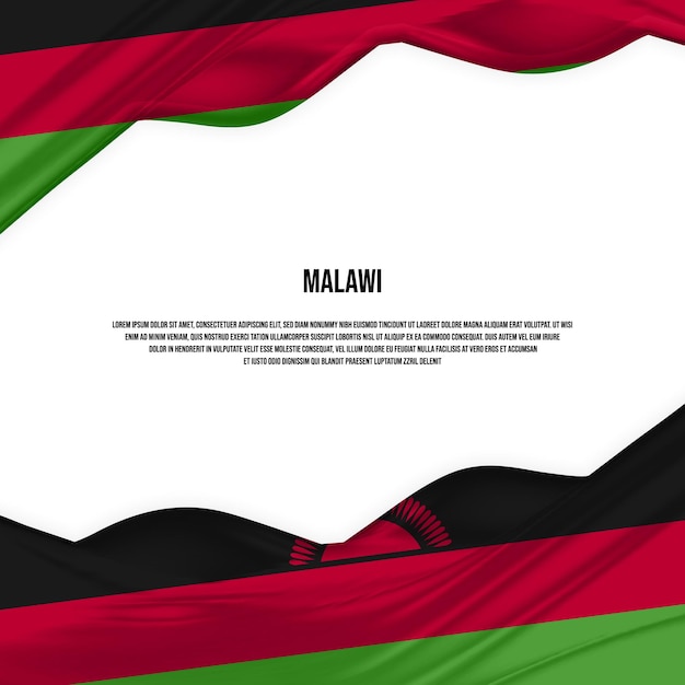 Malawi flag design Waving Malawi flag made of satin or silk fabric Vector Illustration