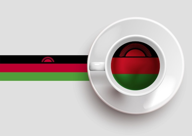 上面図のベクトル図にコーヒーとマラウイの旗