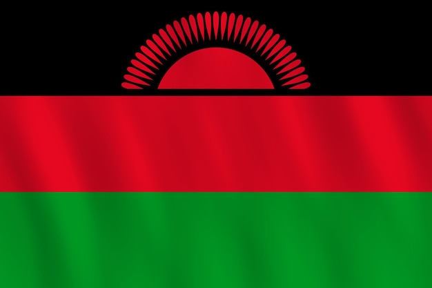 Bandiera del malawi con effetto ondeggiante, proporzione ufficiale.