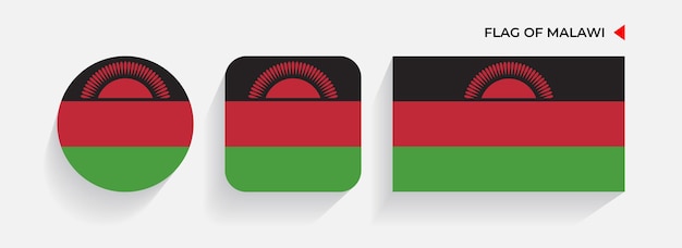 Вектор Флаги малави расположены в круглых квадратных и прямоугольных формах