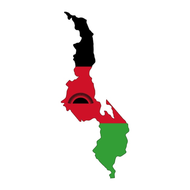 Malawi map silhouette with flag isolated on white background