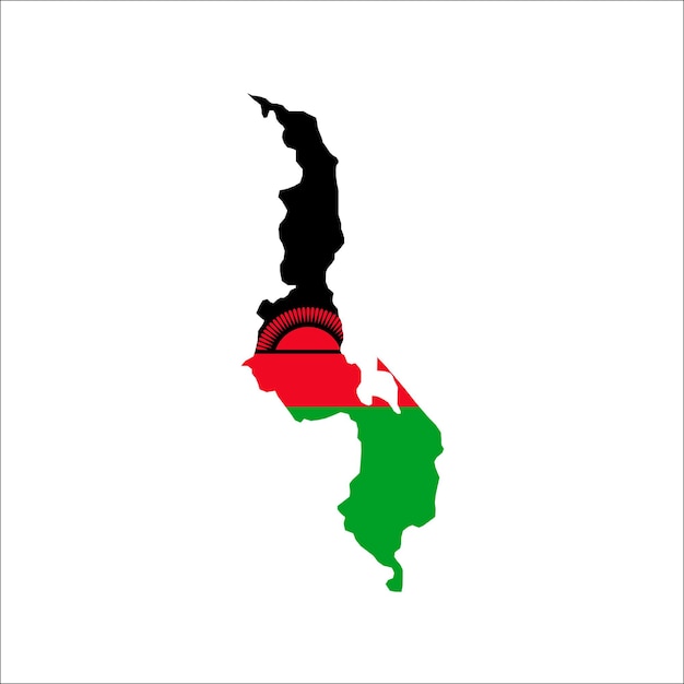 白い背景の上の旗とマラウイの地図のシルエット