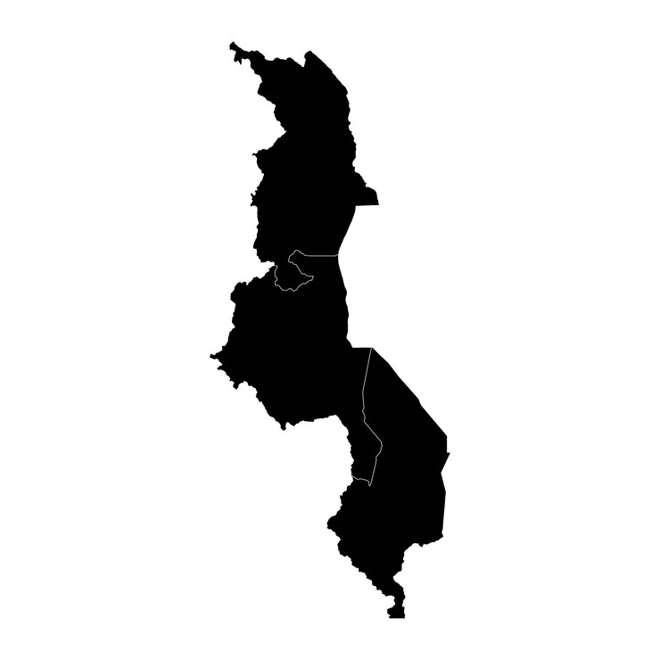 Vector malawi map with administrative divisions vector illustration