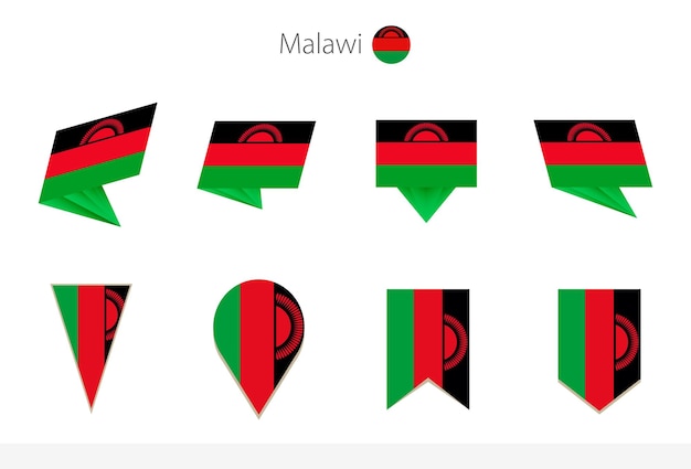 Collezione di bandiere nazionali del malawi otto versioni di bandiere vettoriali del malawi