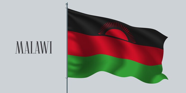 Malawi waving flag on flagpole illustration