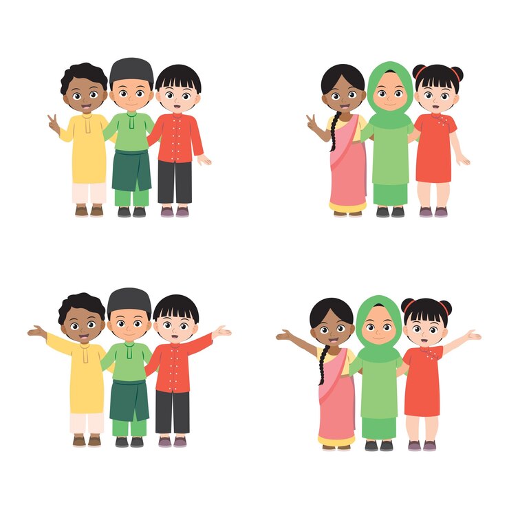Vector malaysia children stand together
