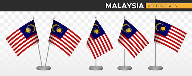 Макет настольных флагов Малайзии 3d векторная иллюстрация настольного флага Малайзии