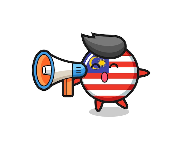 malaysia flag badge character illustration holding a megaphone , cute style design for t shirt, sticker, logo element