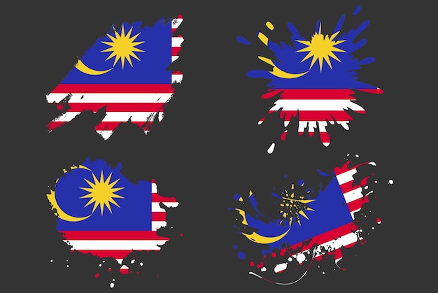 Malaysia flag brush splash vector set country logo asset paint grunge illustration concept