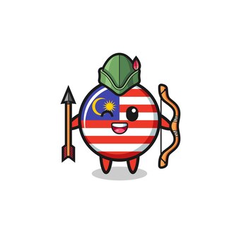 Fumetto della bandiera della malesia come mascotte dell'arciere medievale
