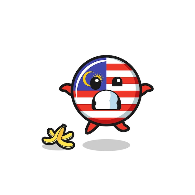 Malaysia flag cartoon is slip on a banana peel  cute design