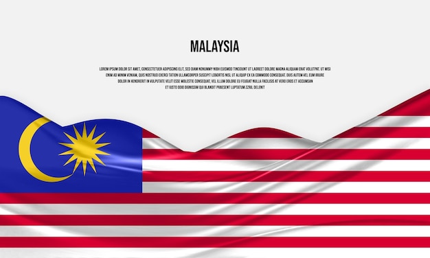 マレーシアの国旗のデザイン。サテンまたはシルク生地で作られたマレーシアの旗を振っています。ベクトル イラスト。