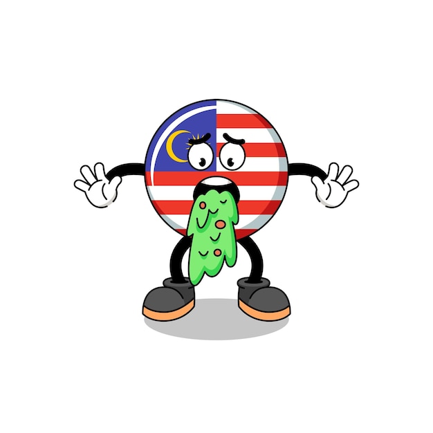 Malaysia flag mascot cartoon vomiting