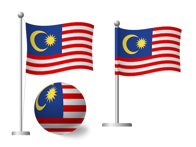 Malaysia flag on pole and ball icon