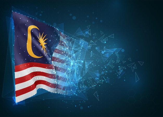 Vector malaysia,  flag, virtual abstract 3d object from triangular polygons on a blue background