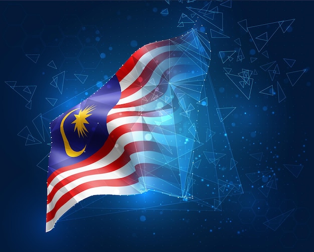 Malaysia, flag, virtual abstract 3D object from triangular polygons on a blue background