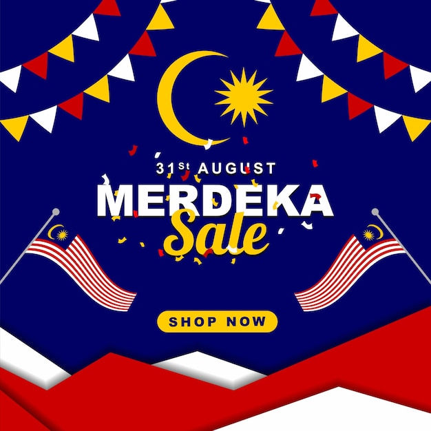 Vector malaysia independence day sale poster design for advertisement of malaysia independence day discount