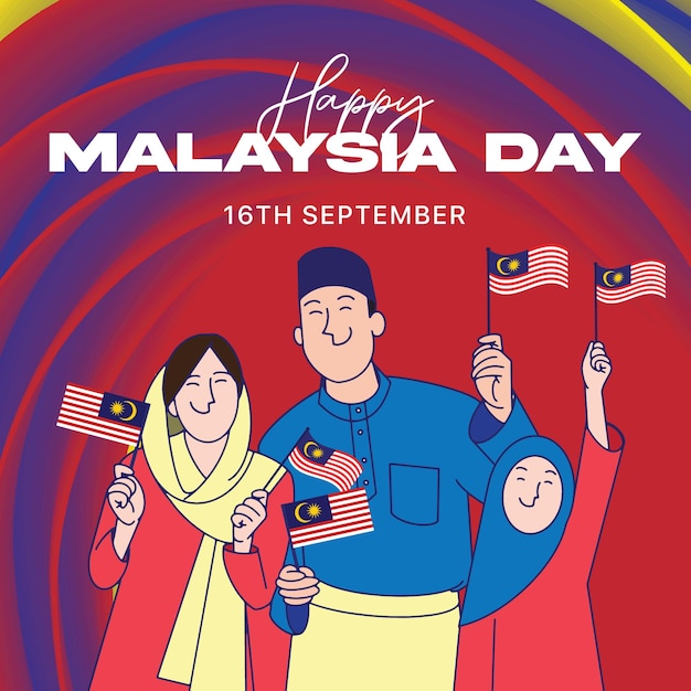 Malaysia independence day with people holding flags