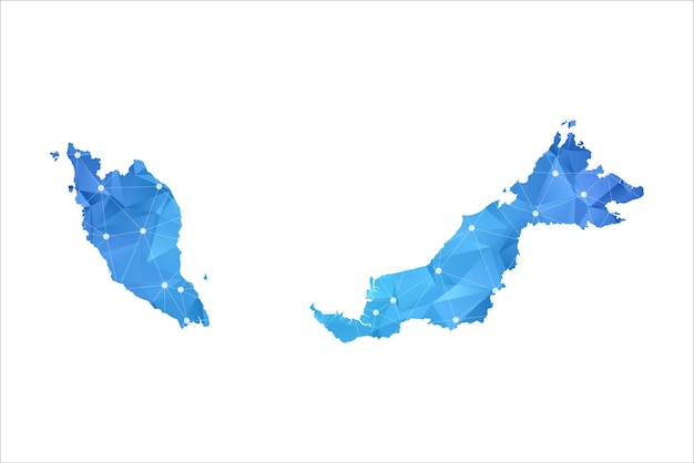 Malaysia map line dots polygonal abstract geometric.