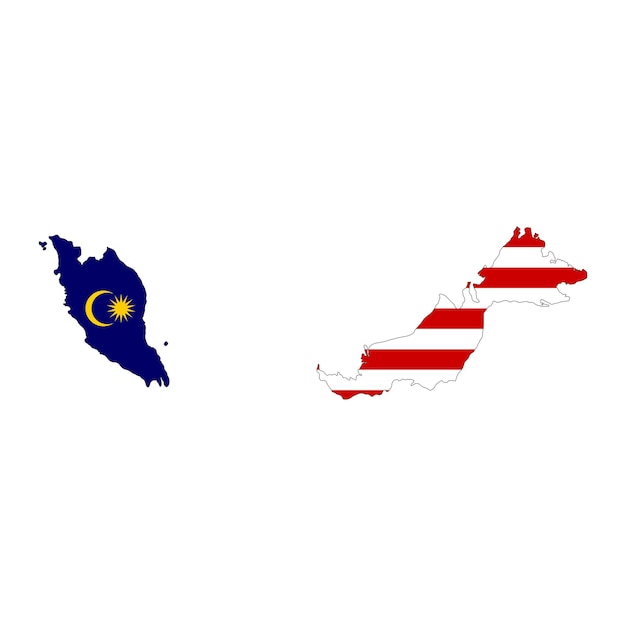Силуэт карты Малайзии с флагом на белом фоне