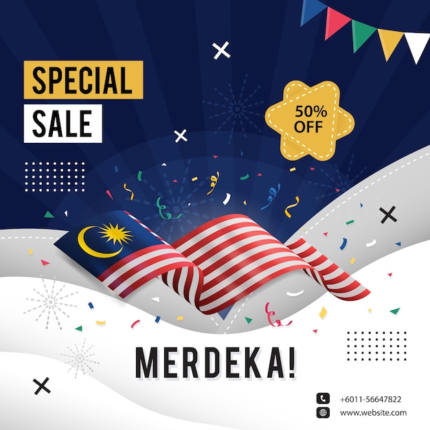 Malaysia merdeka special sale gradient social media poster. merdeka means malaysia independence day.