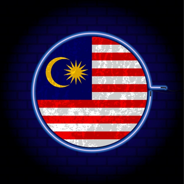 Неоновый гранж-флаг Малайзии на векторной иллюстрации стены
