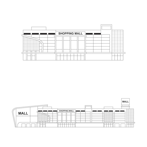 Malaysia shopping mall flat building black white outline