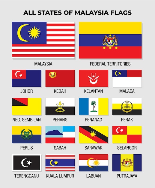 Vector malaysia state flags collection design template states flag of malaysia