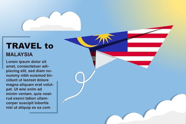 Векторный баннер Малайзии с бумажным флагом и текстовым космическим флагом на концепции отпуска бумажного самолета