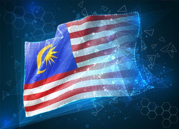 Malaysia,  vector flag, virtual abstract 3D object from triangular polygons on a blue background