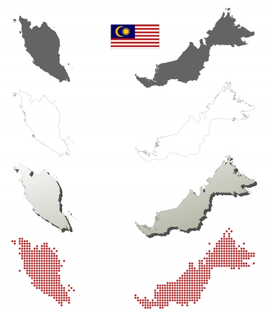 Vector malaysia vector outline map set