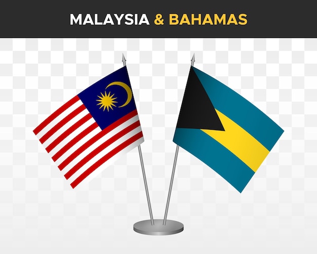 Malaysia vs Bahamas desk flags mockup isolated on white 3d vector illustration table flags