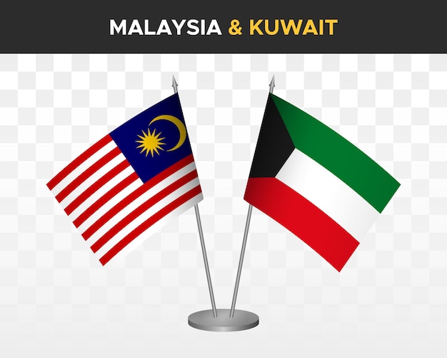 Malaysia vs Kuwait desk flags mockup isolated on white 3d vector illustration table flags