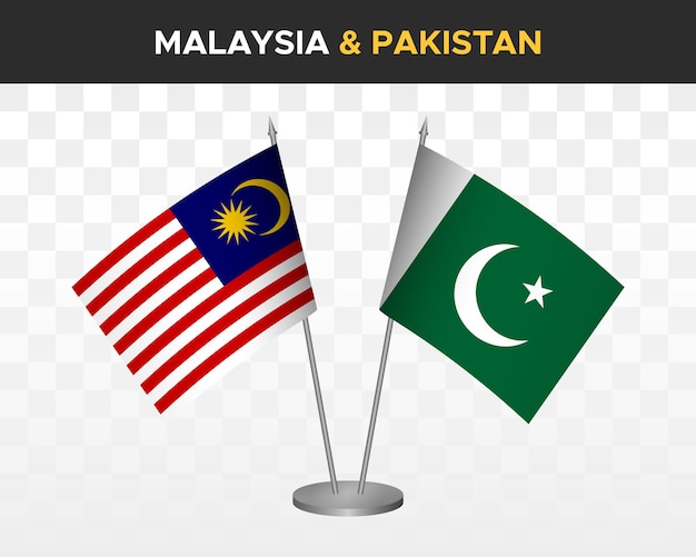 Malaysia vs Pakistan desk flags mockup isolated on white 3d vector illustration table flags