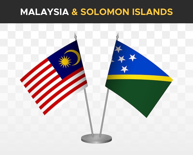 Malaysia vs Solomon Islands desk flags mockup isolated on white 3d vector illustration table flags