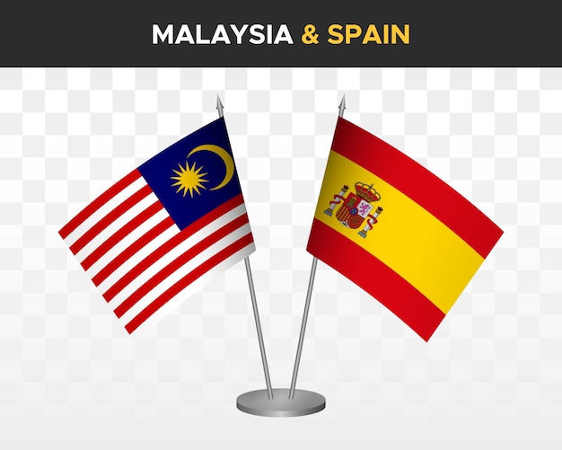 Malaysia vs XXXXX desk flags mockup isolated on white 3d vector illustration table flags