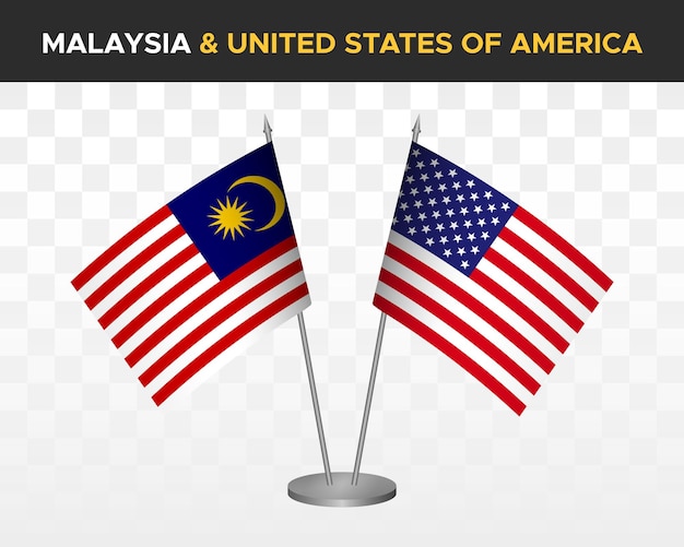 Malaysia vs XXXXX desk flags mockup isolated on white 3d vector illustration table flags