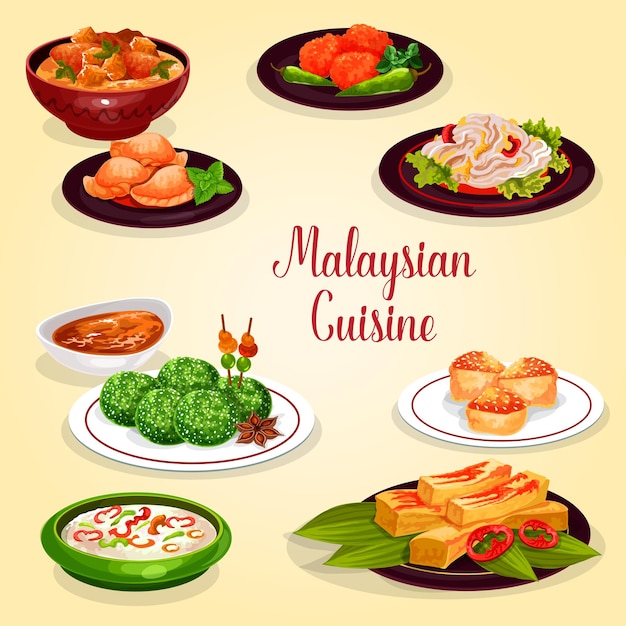 Vector malaysian cuisine icon of asian restaurant menu