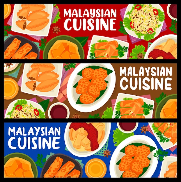 Vector malaysian cuisine meals vector banners asian food