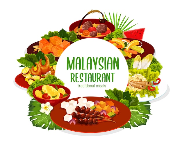 Vector malaysian cuisine restaurant meals round banner