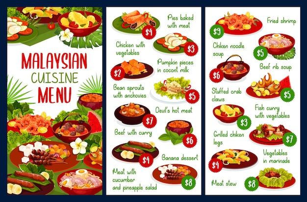 Malaysian cuisine restaurant vector menu